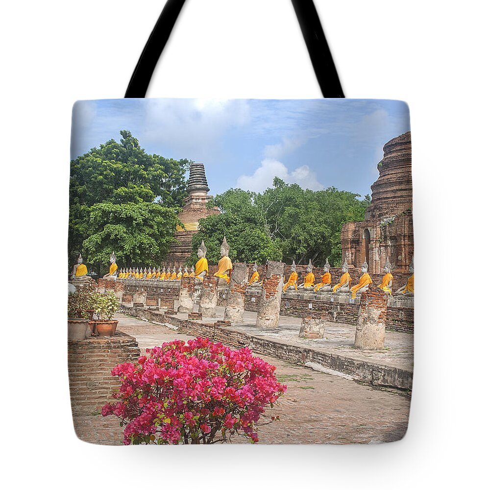 Scenic Tote Bag featuring the photograph Wat Phra Chao Phya-Thai Buddha Images and Ruined Chedi DTHA004 by Gerry Gantt