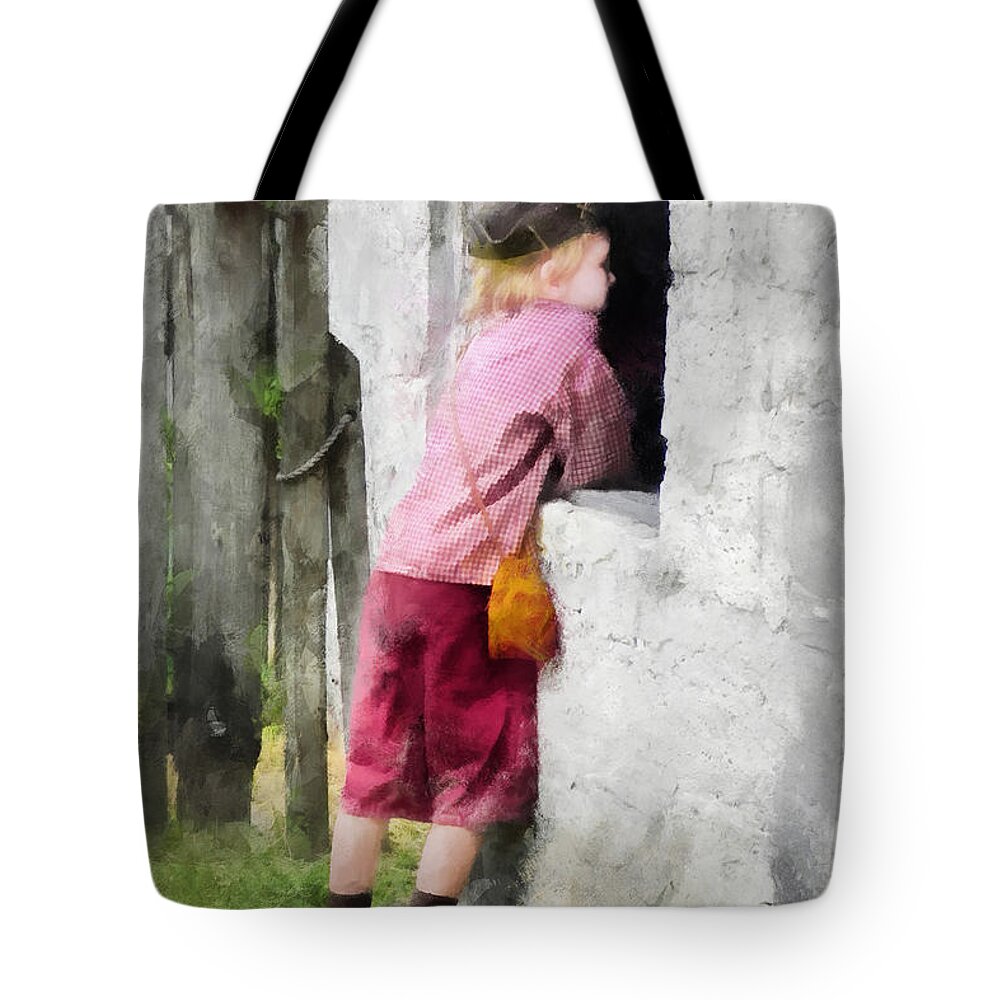Boy Tote Bag featuring the digital art Watching from the Outside by Frances Miller