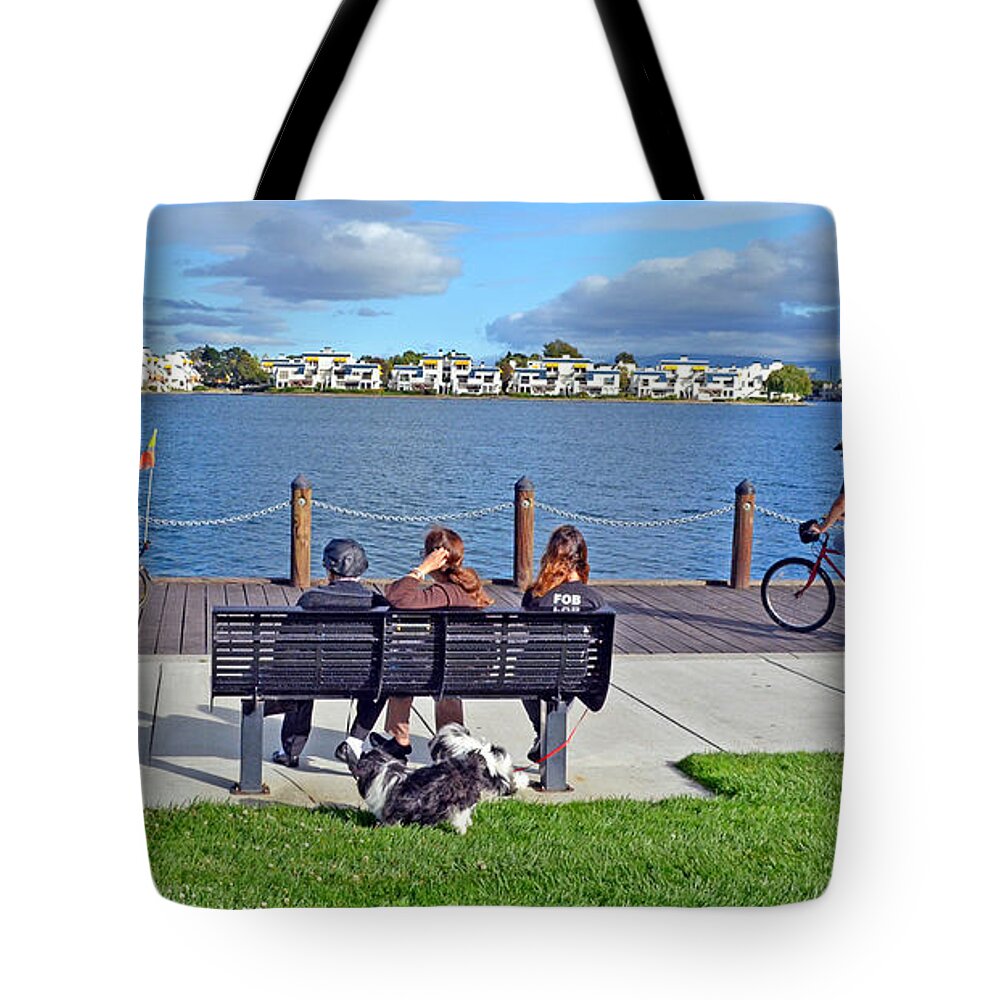 Watching The Bikes Go By Tote Bag featuring the photograph Watching the Bikes Go By at Congressman Leo Ryan's Memorial Park by Jim Fitzpatrick