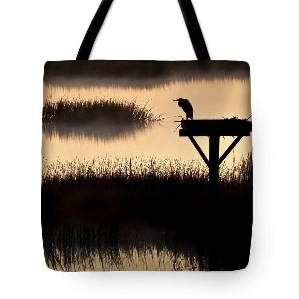 Heron Tote Bag featuring the photograph Watchtower Heron Sunrise Sunset Image Art by Jo Ann Tomaselli