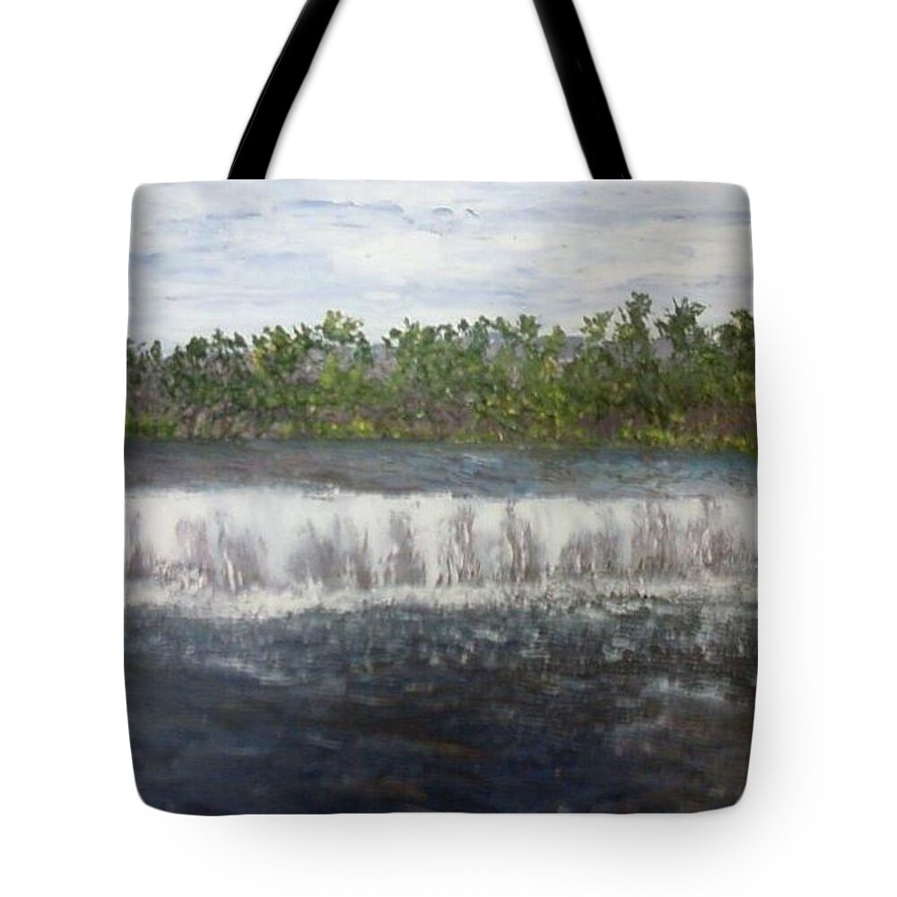 Water Falls Tote Bag featuring the painting Water Falls over the Dam by Sheila Mashaw