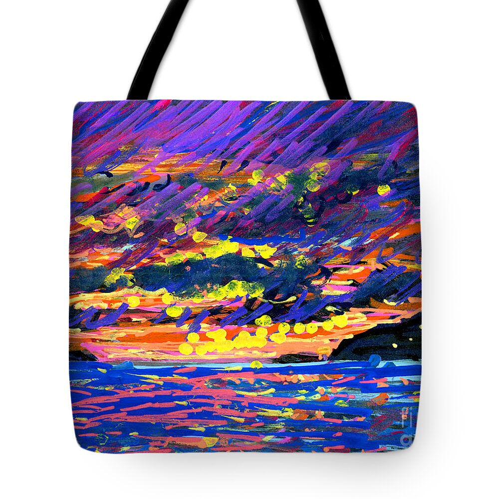 Sunset Tote Bag featuring the painting Water island Sunset by Candace Lovely
