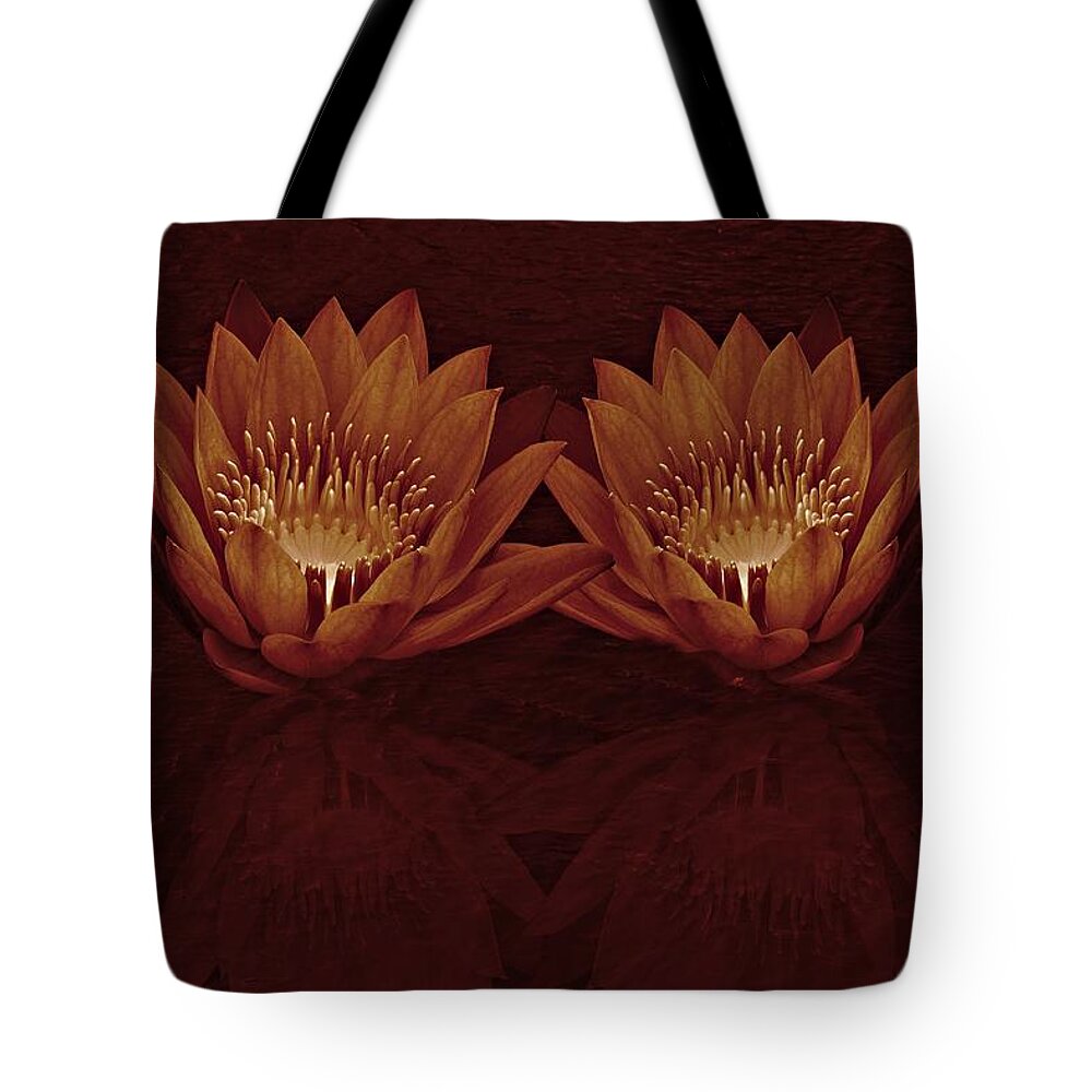 Water Lily Tote Bag featuring the photograph Water Lilies in Deep Sepia by David Dehner