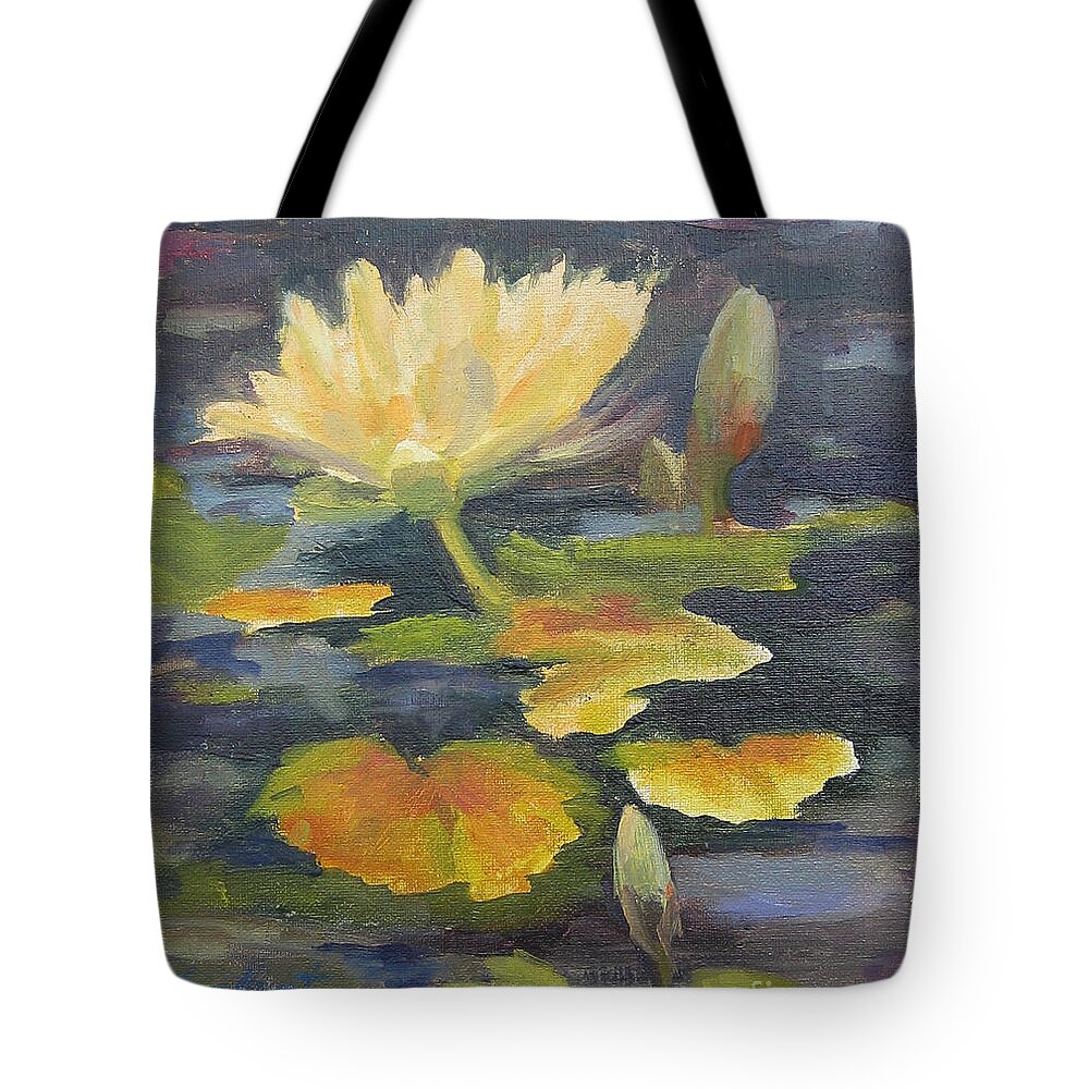 Floral Tote Bag featuring the painting Water Lily in the Fountain by Maria Hunt