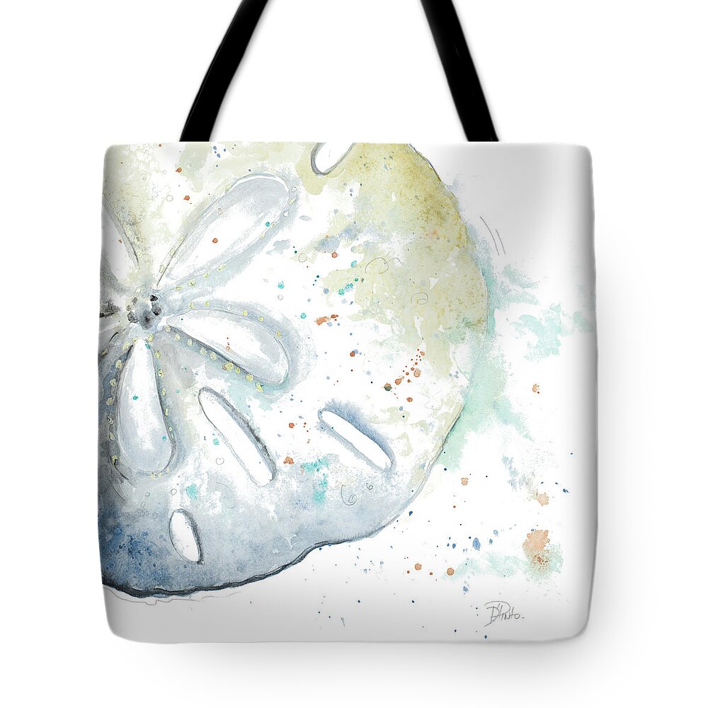 Watersanddollarshellcoastal Tote Bag featuring the painting Water Sand Dollar by Patricia Pinto