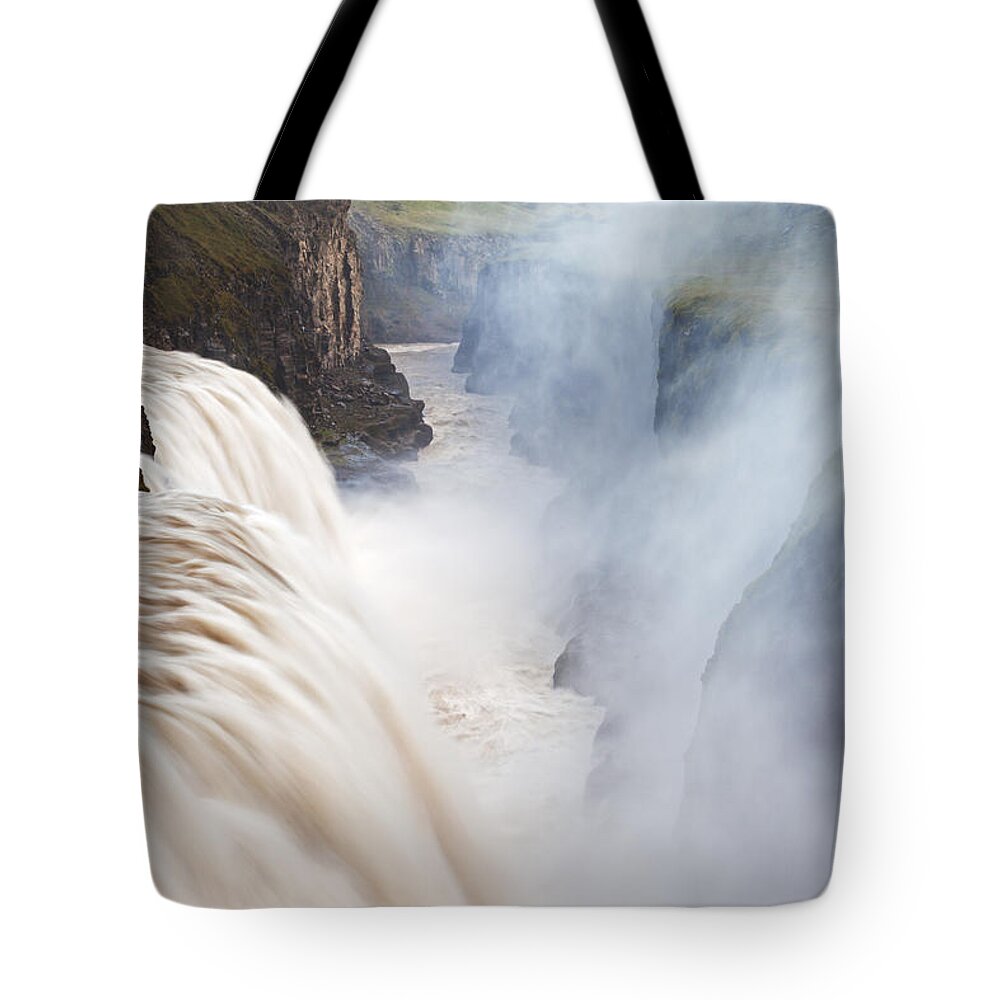 Heike Odermatt Tote Bag featuring the photograph Waterfall And Gorge Gullfoss Waterfall by Heike Odermatt