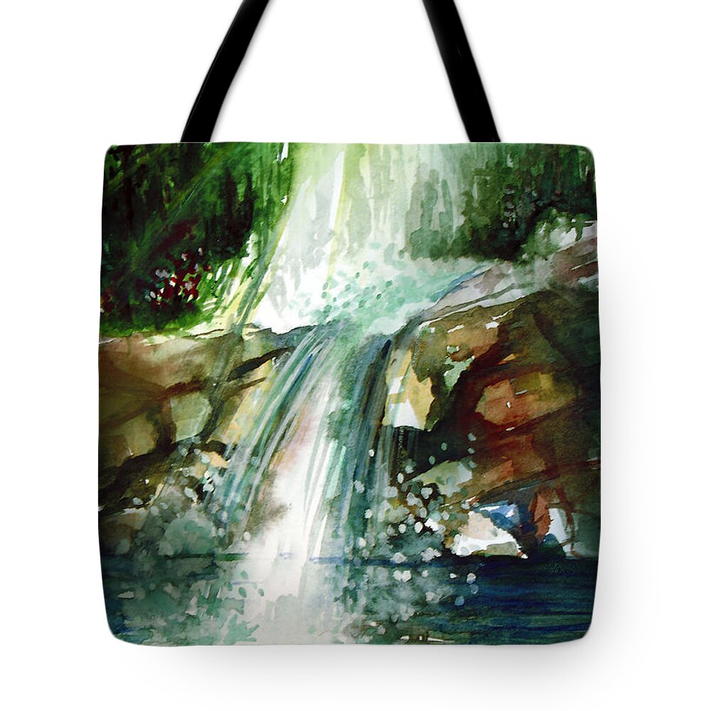 Water Tote Bag featuring the painting Waterfall Expression by Allison Ashton
