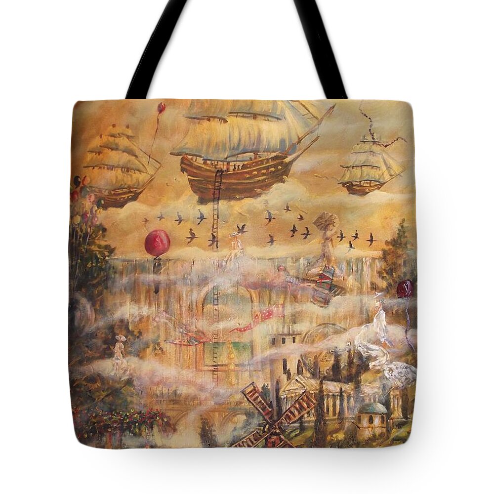Waterfall Of Prosperity Tote Bag featuring the painting Waterfall of Prosperity by Dariusz Orszulik