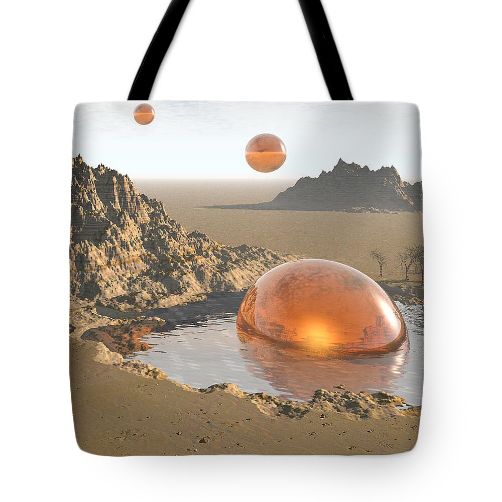 Extraterrestrial Tote Bag featuring the digital art Watering Hole by Phil Perkins