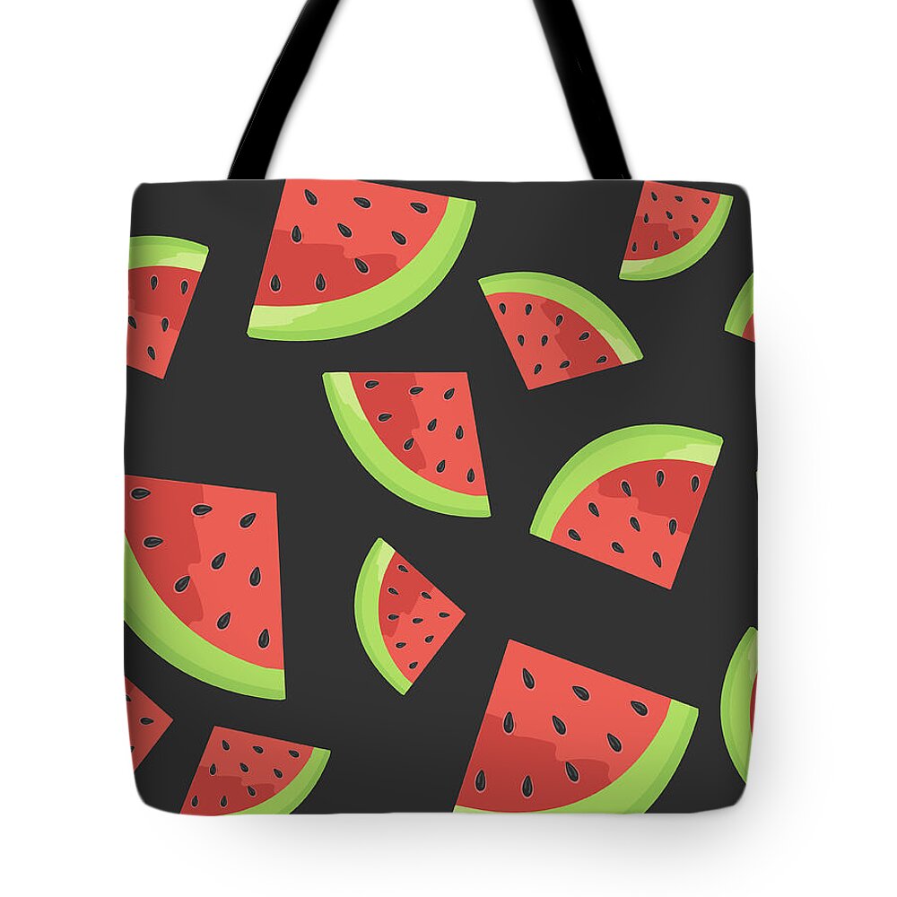 Vector Tote Bag featuring the digital art Watermelon Seamless Background Pattern by Bloodlinewolf