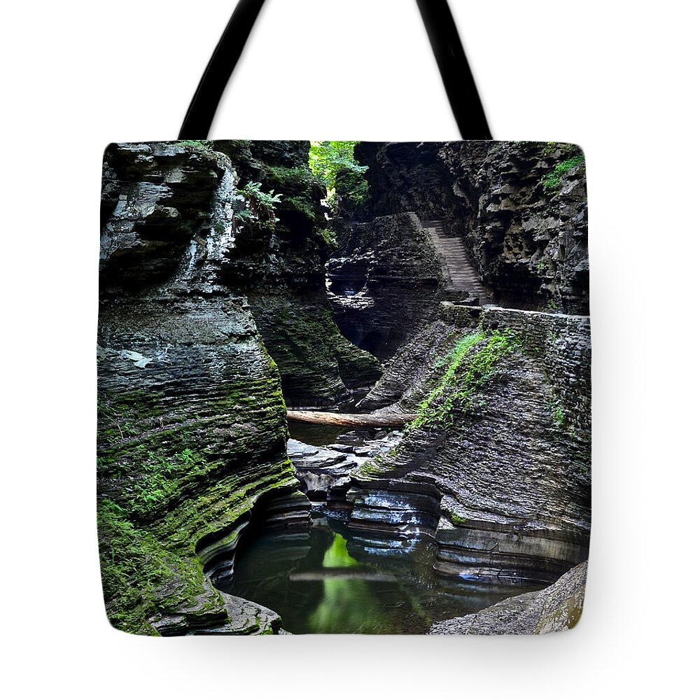 Watkins Tote Bag featuring the photograph Watkins Glen Gorge Trail by Frozen in Time Fine Art Photography
