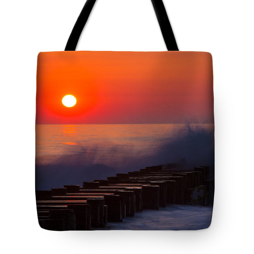  Atlantic Tote Bag featuring the photograph Breaking Wave at Sunrise by Allan Levin
