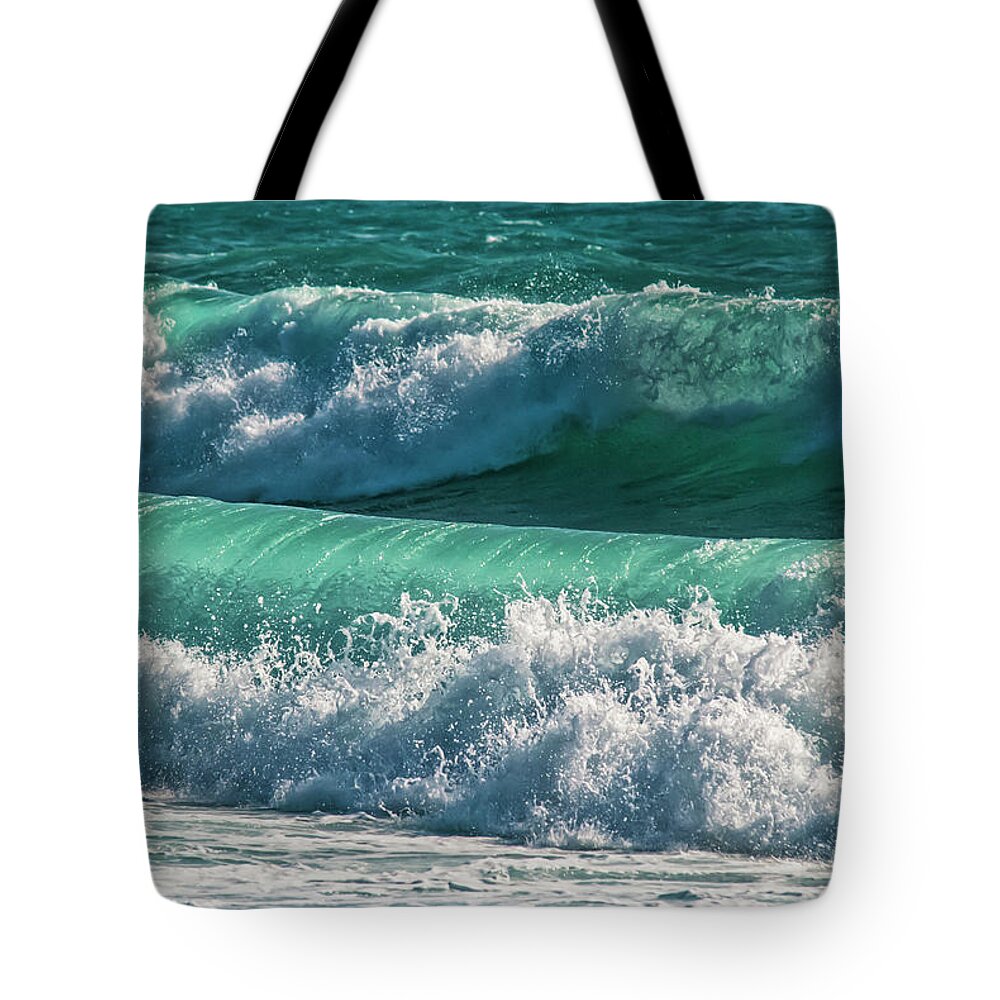 Water's Edge Tote Bag featuring the photograph Waves In The Sea by Cirano83