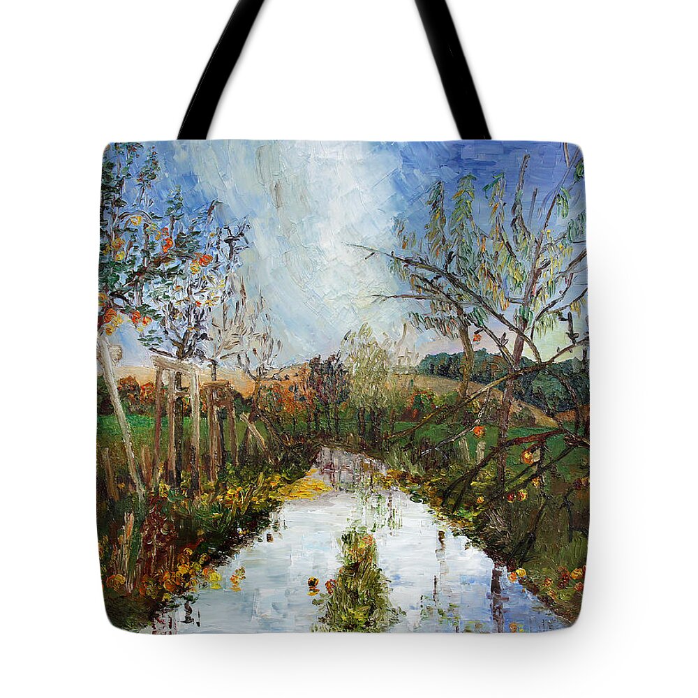 Fruit Tree Tote Bag featuring the painting Way Near Beselin After The Rain by Barbara Pommerenke