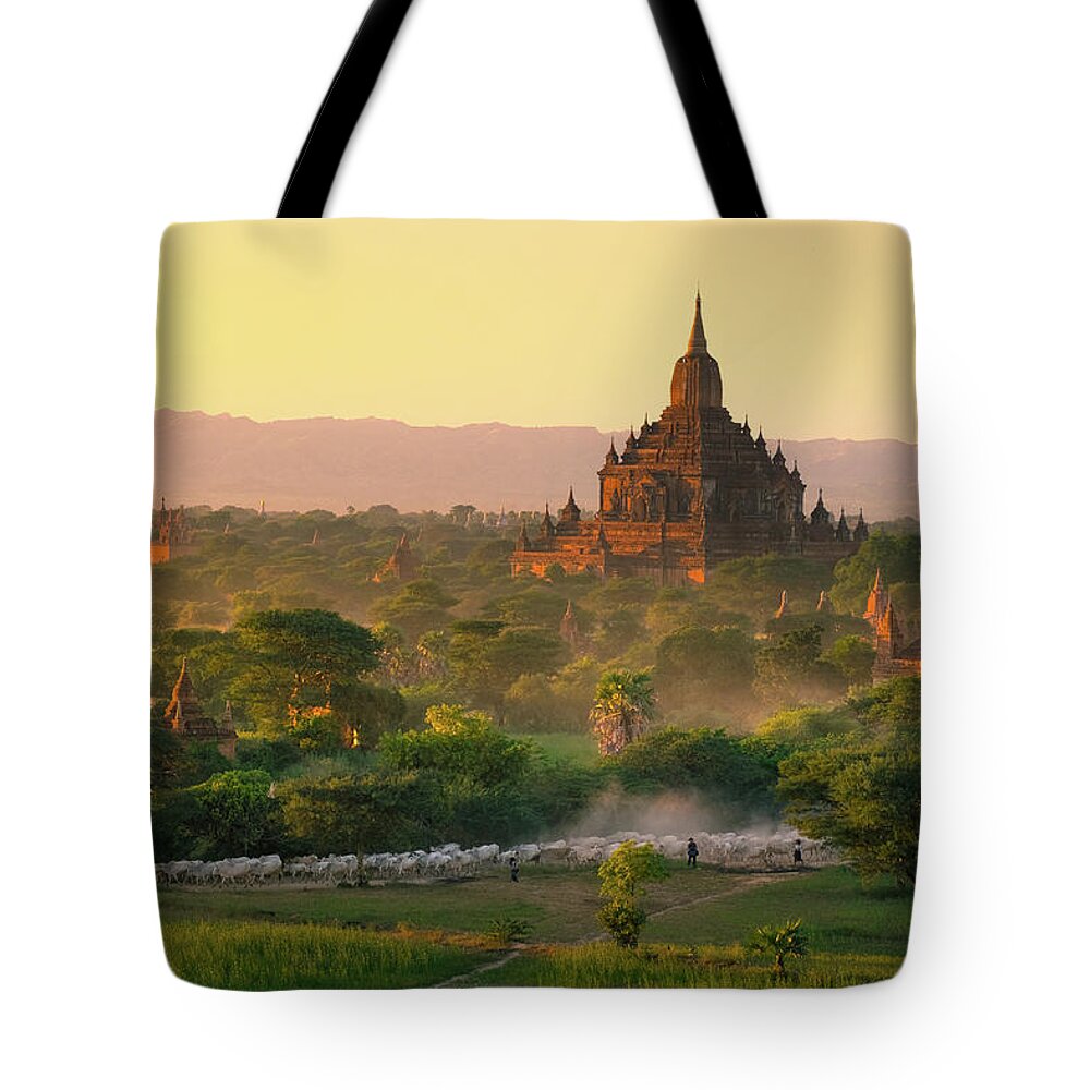 Outdoors Tote Bag featuring the photograph Way Of Life In Bagan by Natapong Supalertsophon