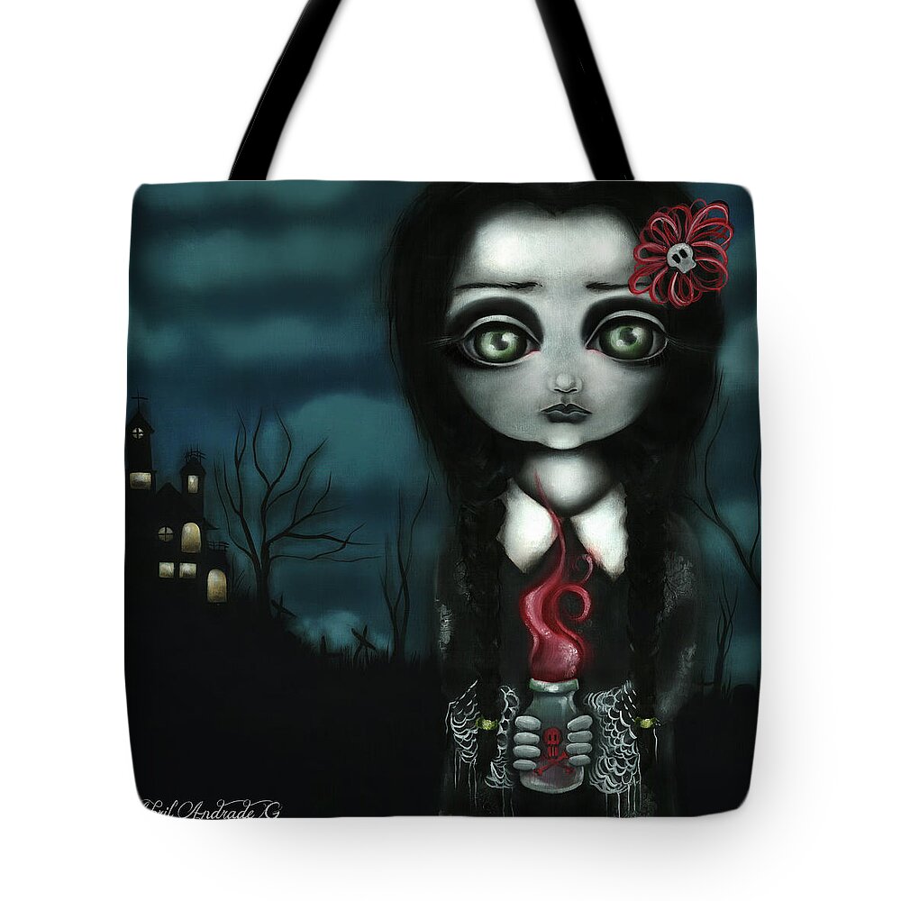 Wednesday Addams Tote Bag featuring the painting Wednesday by Abril Andrade