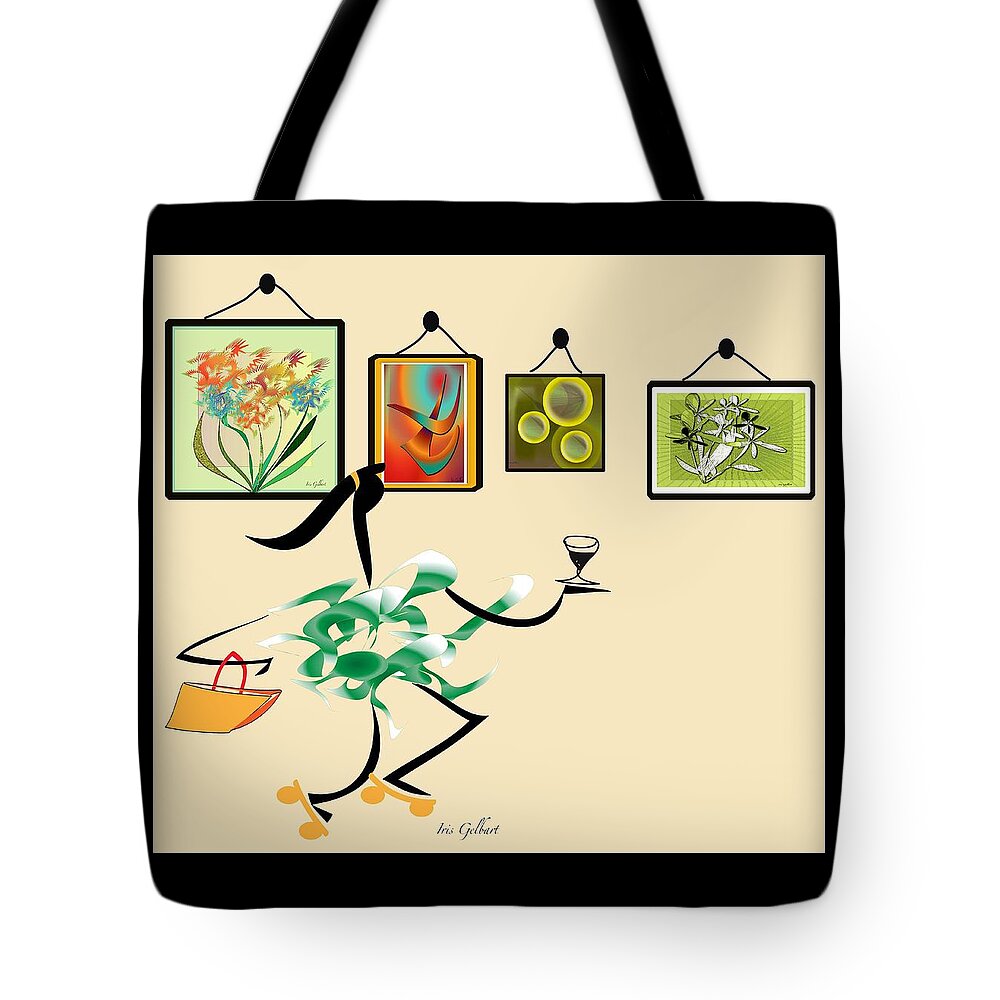 Cartoon Tote Bag featuring the digital art Welcome to my art show by Iris Gelbart