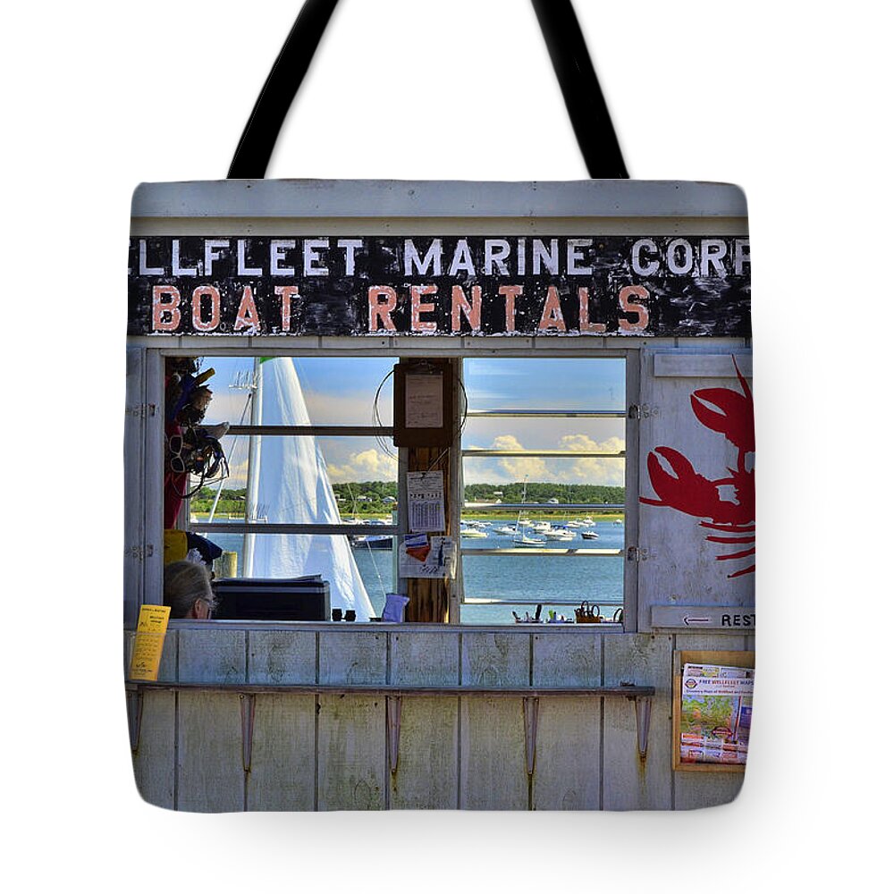 Wellfleet Harbor Tote Bag featuring the photograph Wellfleet Harbor thru the Window by Allen Beatty