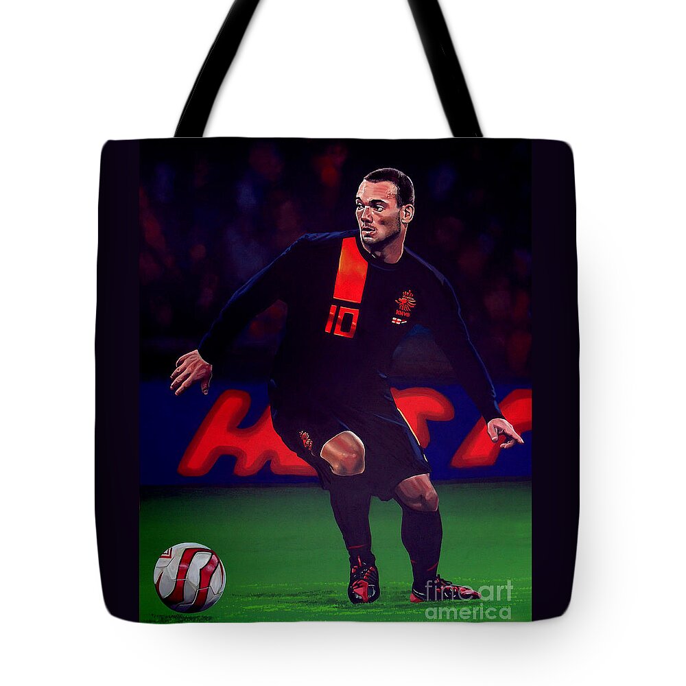 Wesley Sneijder Tote Bag featuring the painting Wesley Sneijder by Paul Meijering