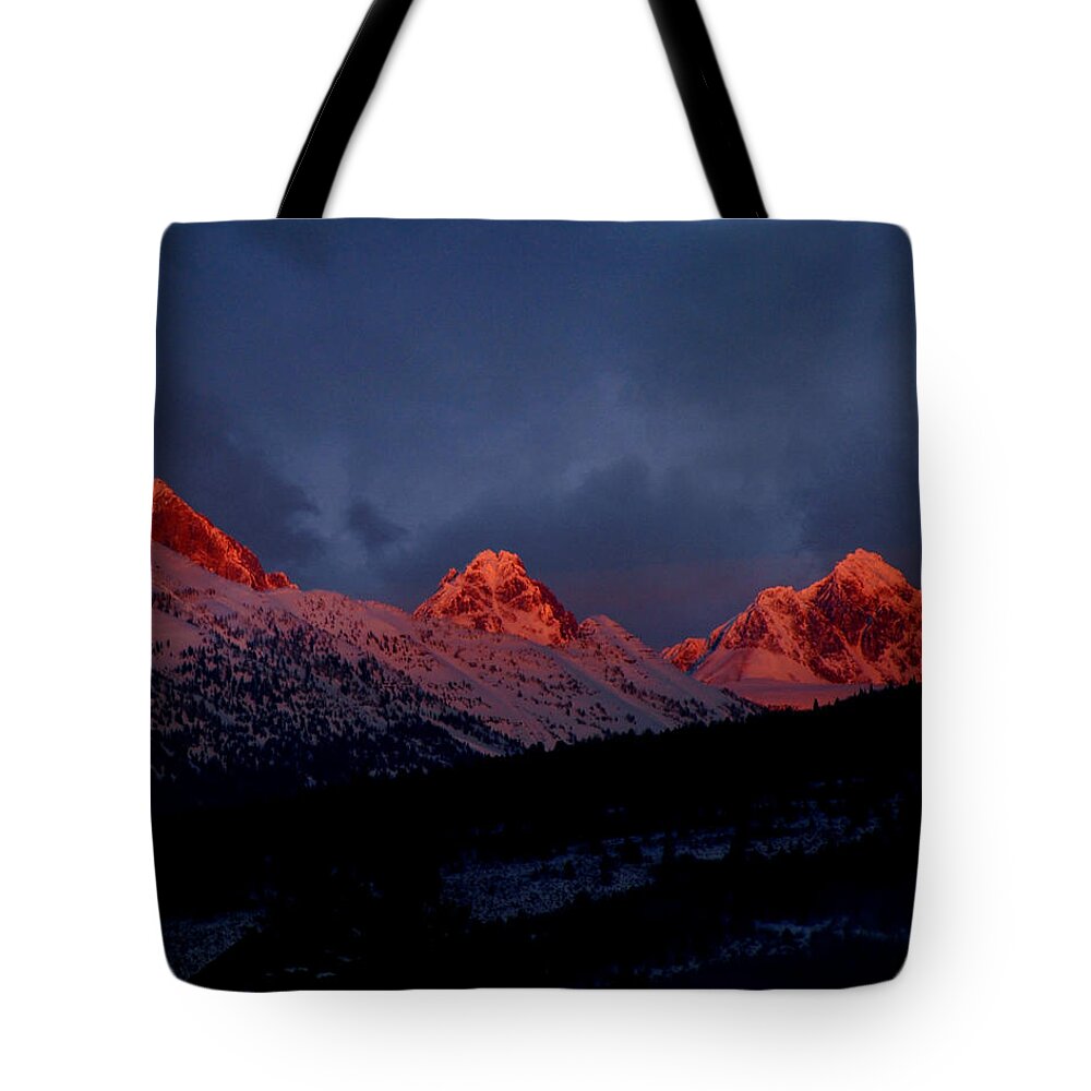 Tetons Tote Bag featuring the photograph West Side Teton Sunset by Raymond Salani III