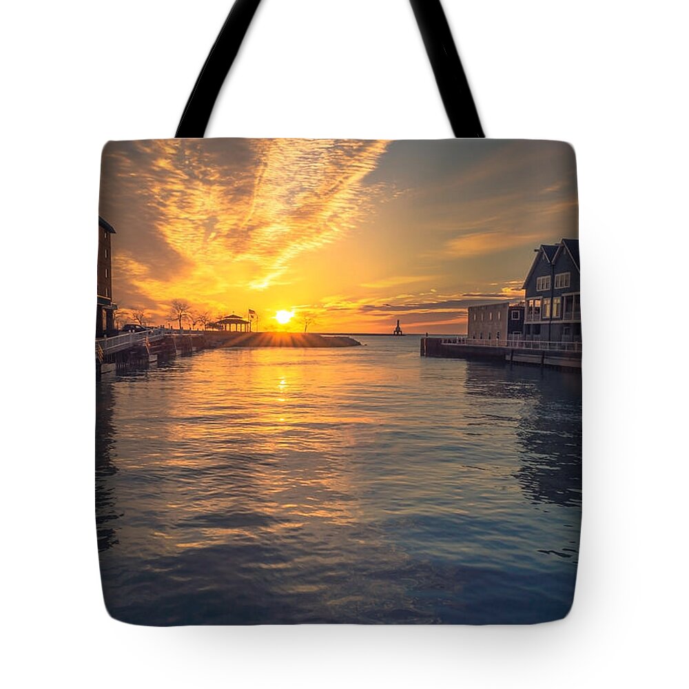 Sunrise Tote Bag featuring the photograph West Slip Surprise by James Meyer