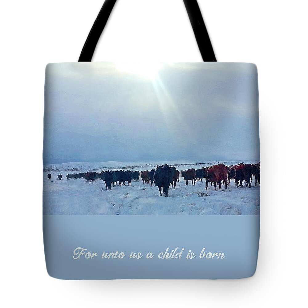 Western Christmas Card Tote Bag featuring the mixed media Western Themed Christmas Card Winter Push by Amanda Smith