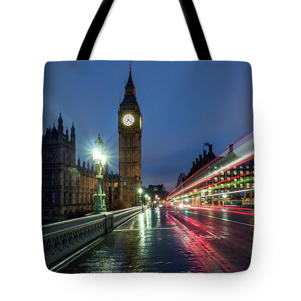 Clock Tower Tote Bag featuring the photograph Wet Early Morning by Michael Lee