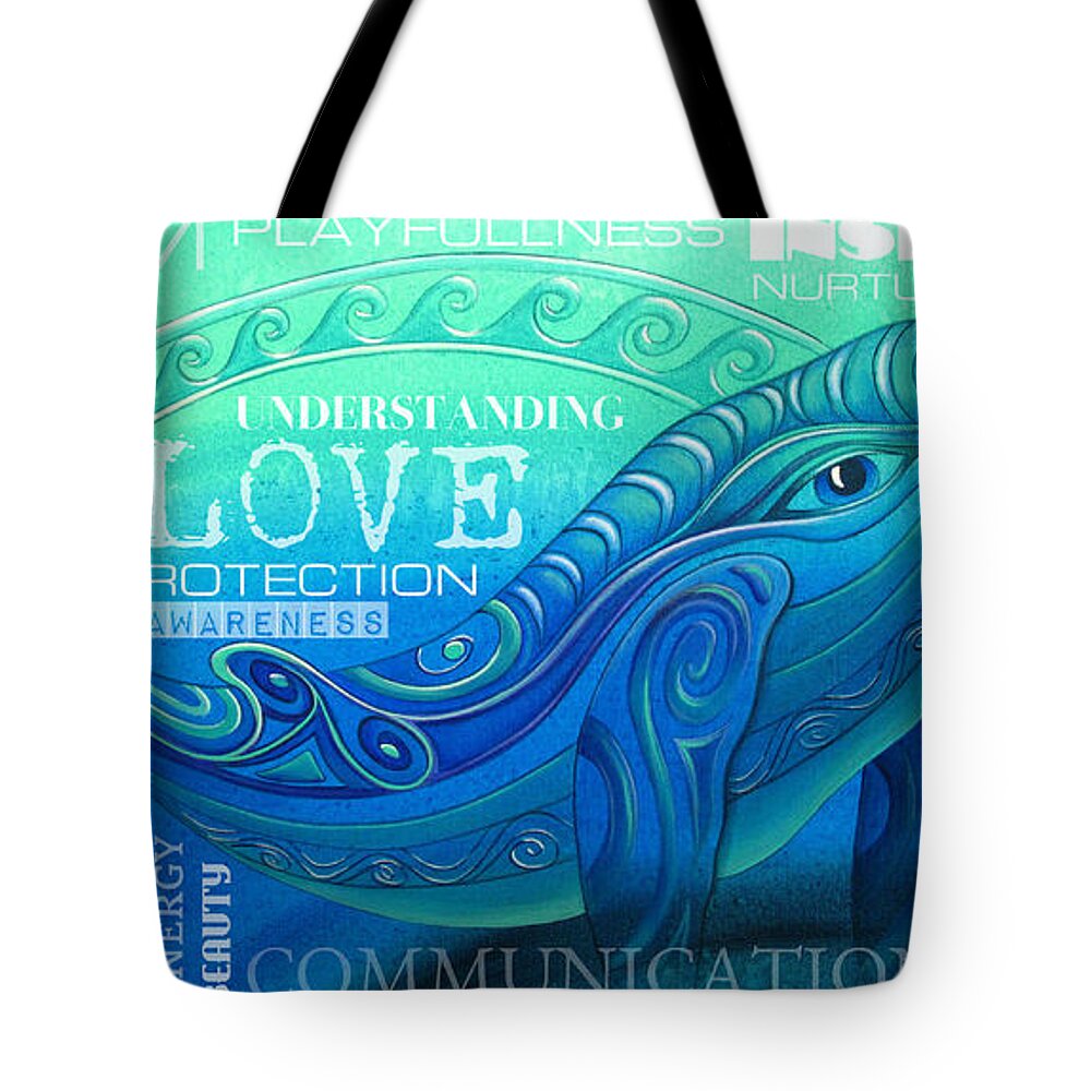 Whale Tote Bag featuring the painting Whale Totem Wordart by Reina Cottier