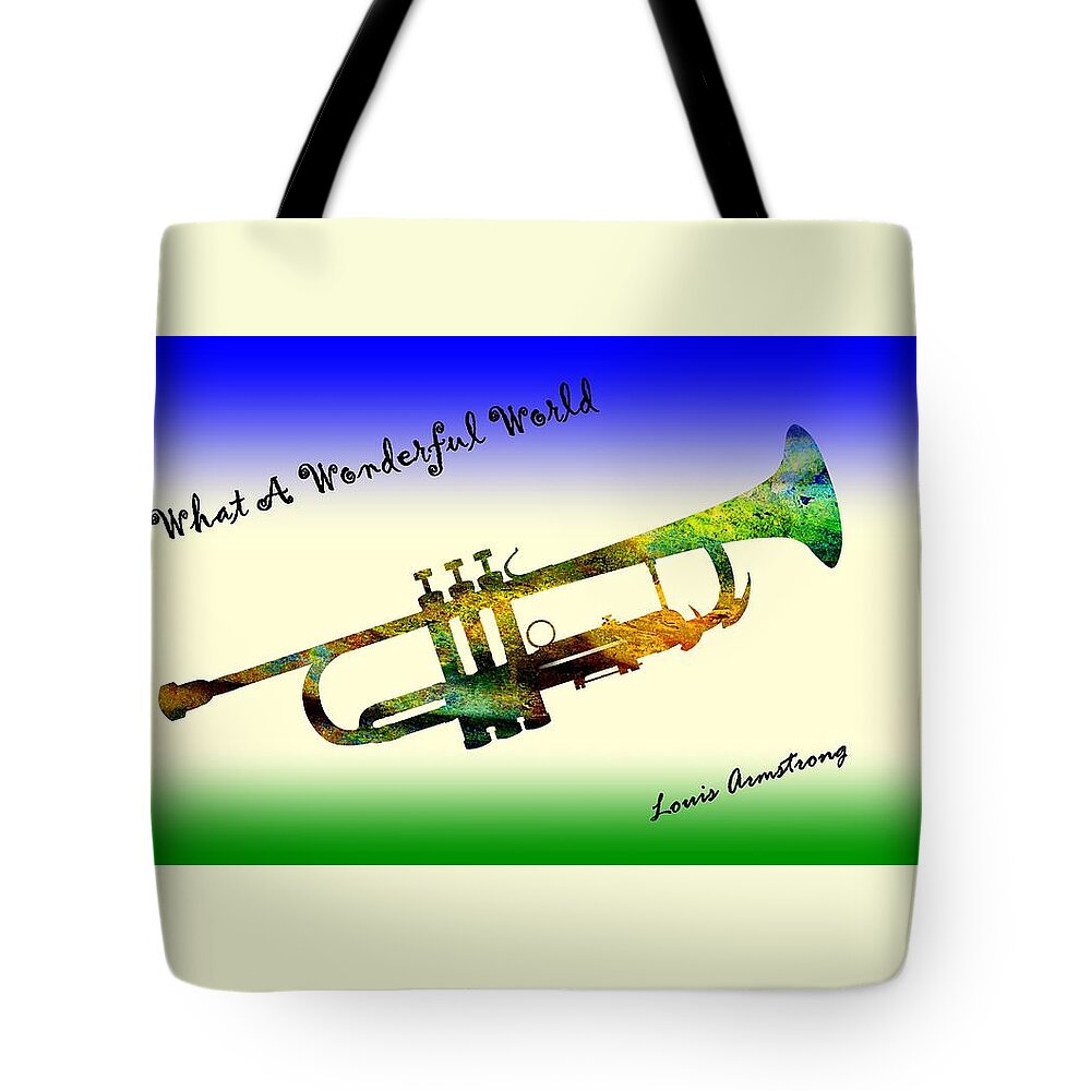 What A Wonderful World Tote Bag featuring the painting What A Wonderful World Armstrong Trumpet by David Dehner