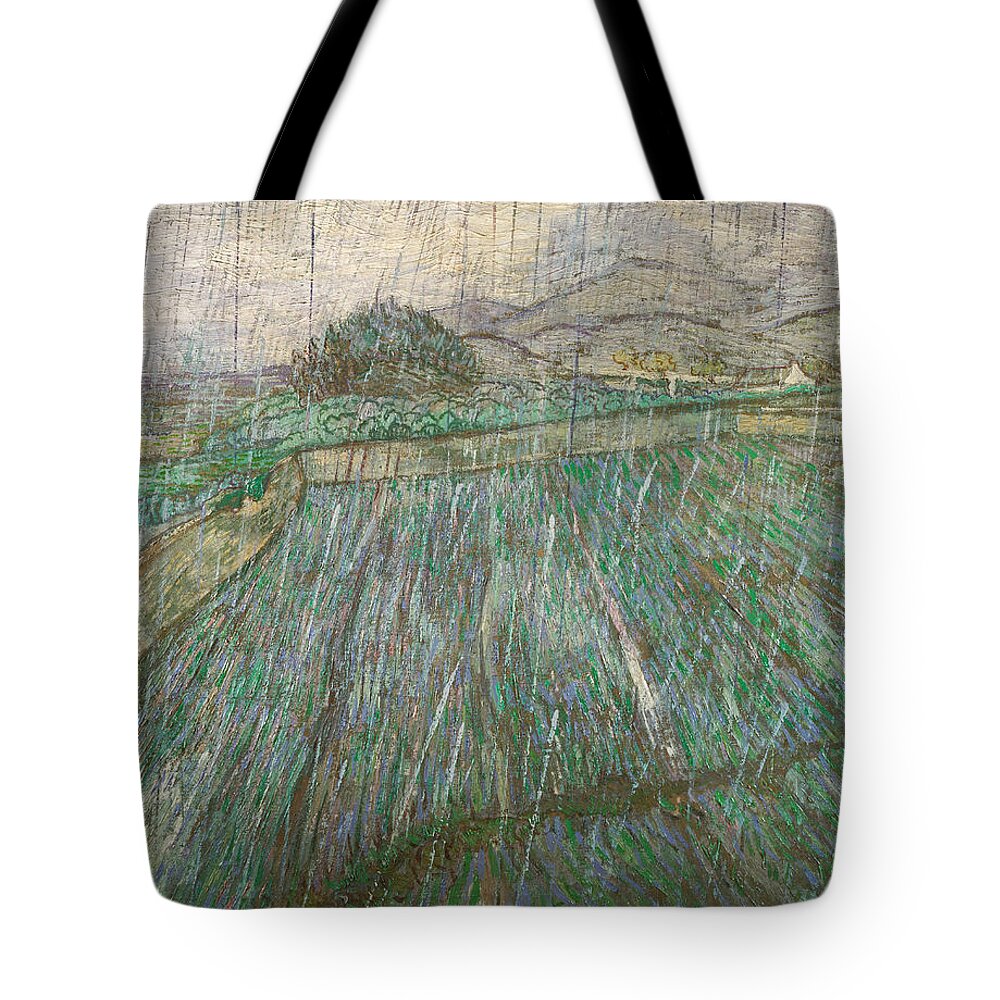 Vincent Van Gogh Tote Bag featuring the painting Wheat Field In Rain by Vincent Van Gogh