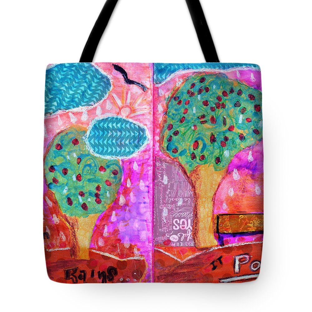 Rain Tote Bag featuring the mixed media When It Rains by Donna Blackhall