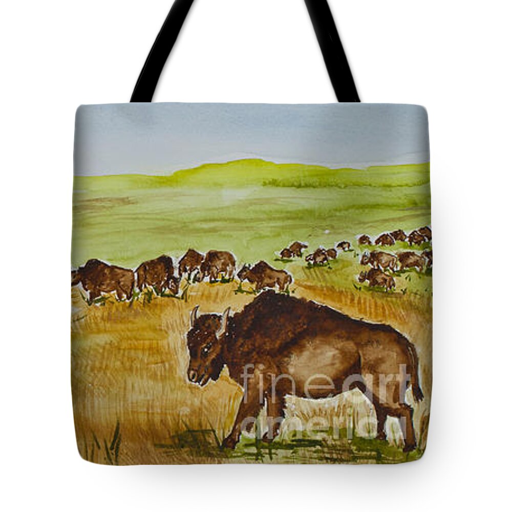 America Tote Bag featuring the painting Where The Buffalo Roam by Janis Lee Colon