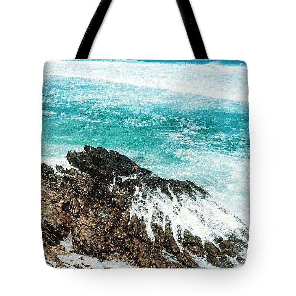 Blue Tote Bag featuring the photograph Where The Ocean Breaks by Aleck Cartwright