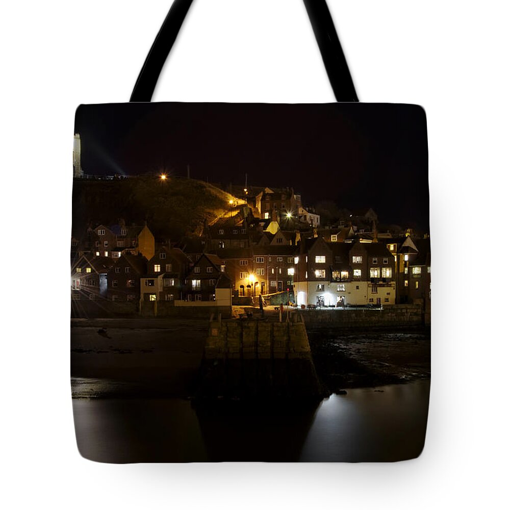 Britain Tote Bag featuring the photograph Whitby East Cliff By Night by Rod Johnson
