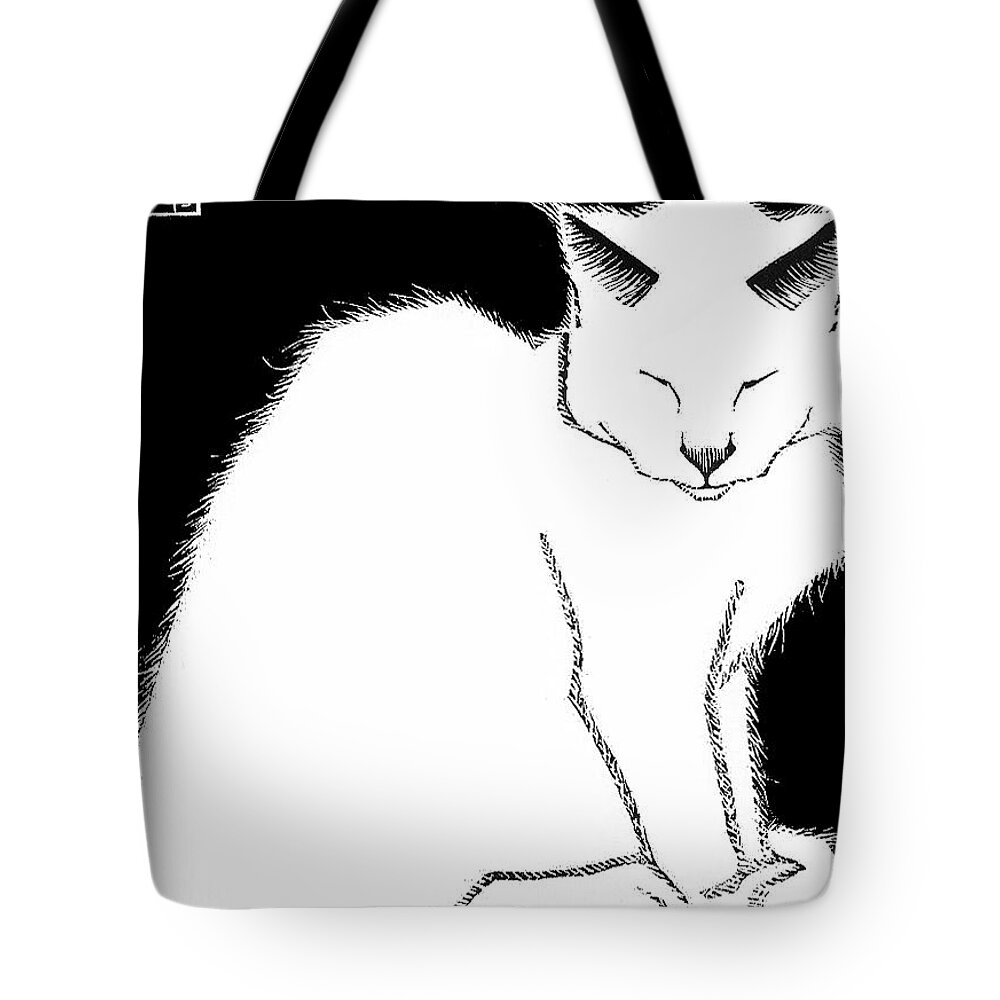 M. C. Escher Tote Bag featuring the painting White Cat by MotionAge Designs