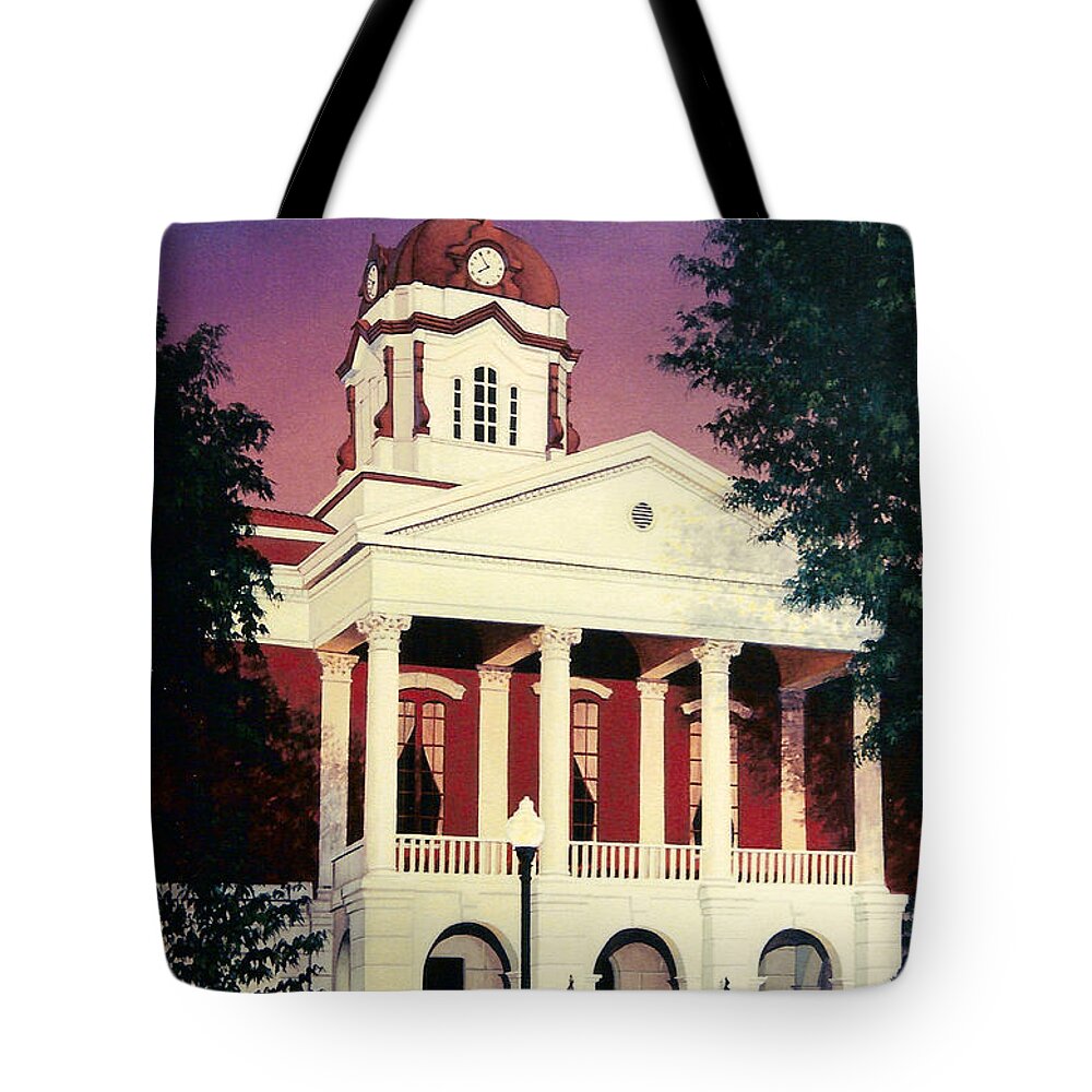 White County Tote Bag featuring the painting White County Courthouse by Glenn Pollard