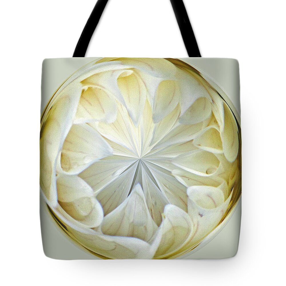 Design Tote Bag featuring the photograph White Dahlia Orb by Tikvah's Hope