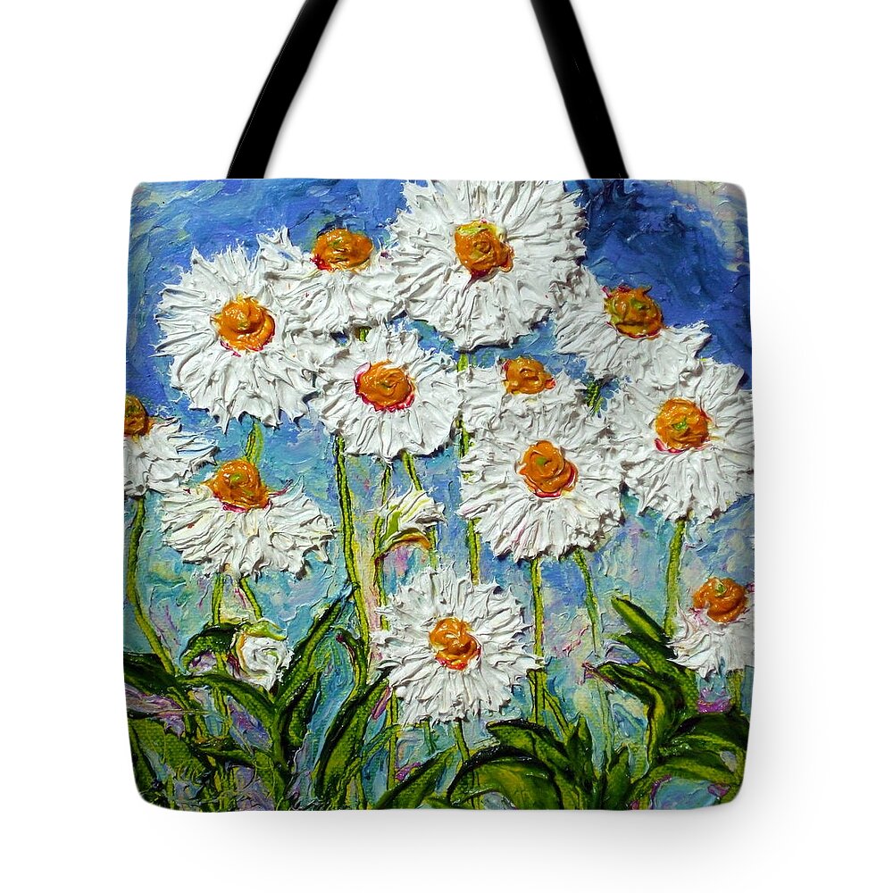 White Tote Bag featuring the painting White Daisies #1 by Paris Wyatt Llanso