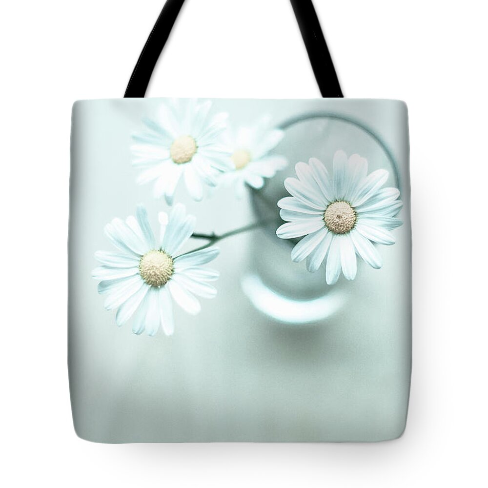 Vase Tote Bag featuring the photograph White Daisies In Vase by Steven Errico