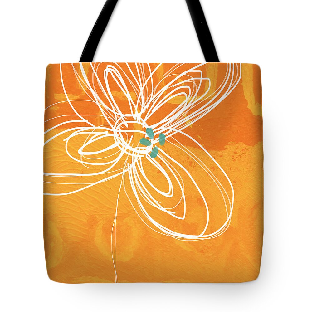Flower Tote Bag featuring the painting White Flower on Orange by Linda Woods