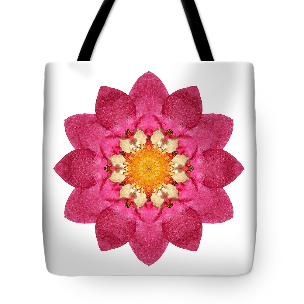 Flower Tote Bag featuring the photograph Fragaria Pink Panda I Flower Mandala White by David J Bookbinder