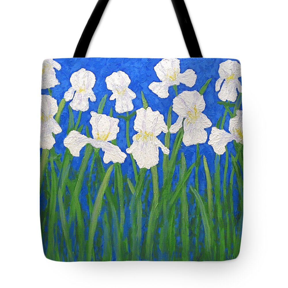 Iris Paintings Tote Bag featuring the painting White Irises by J Loren Reedy