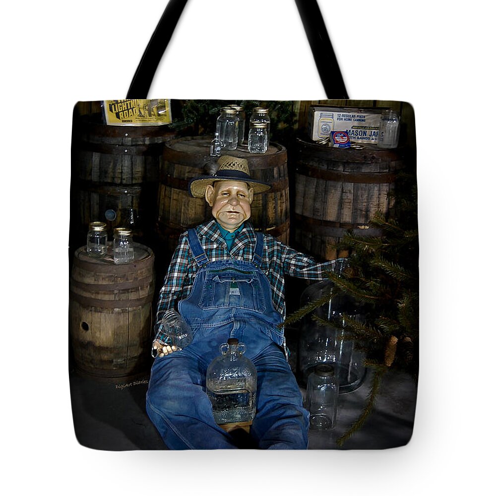 Wax Figure Tote Bag featuring the photograph White Lightnin Road and Jeb by DigiArt Diaries by Vicky B Fuller