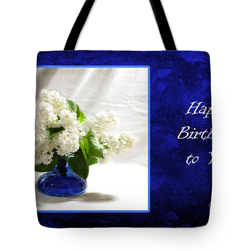 Message Tote Bag featuring the photograph White Lilacs on Blue by Randi Grace Nilsberg