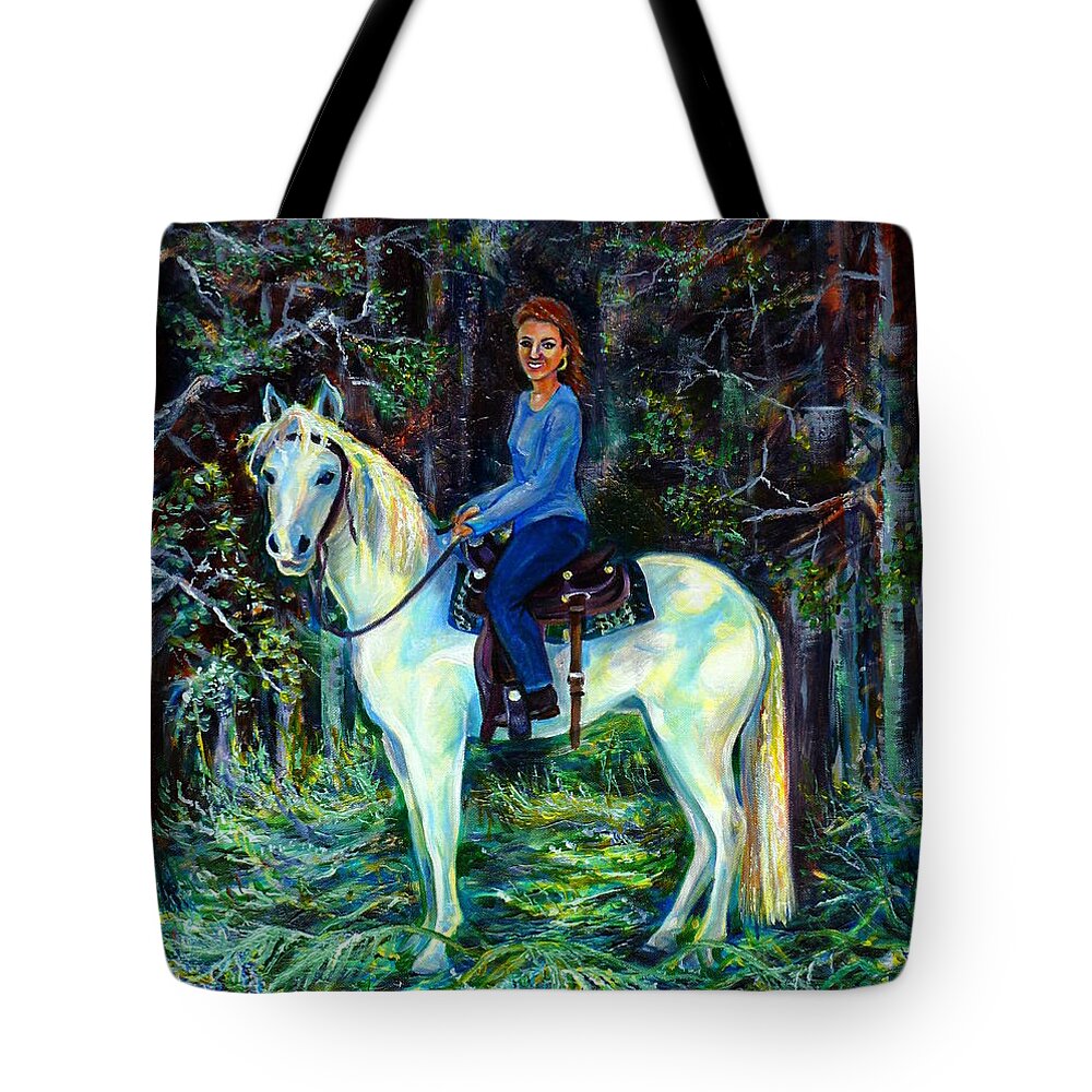 Western Art Tote Bag featuring the painting White Magic by Anna Duyunova