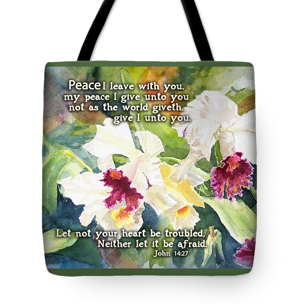 White Orchid Tote Bag featuring the painting White Orchid John 14 by Janis Lee Colon