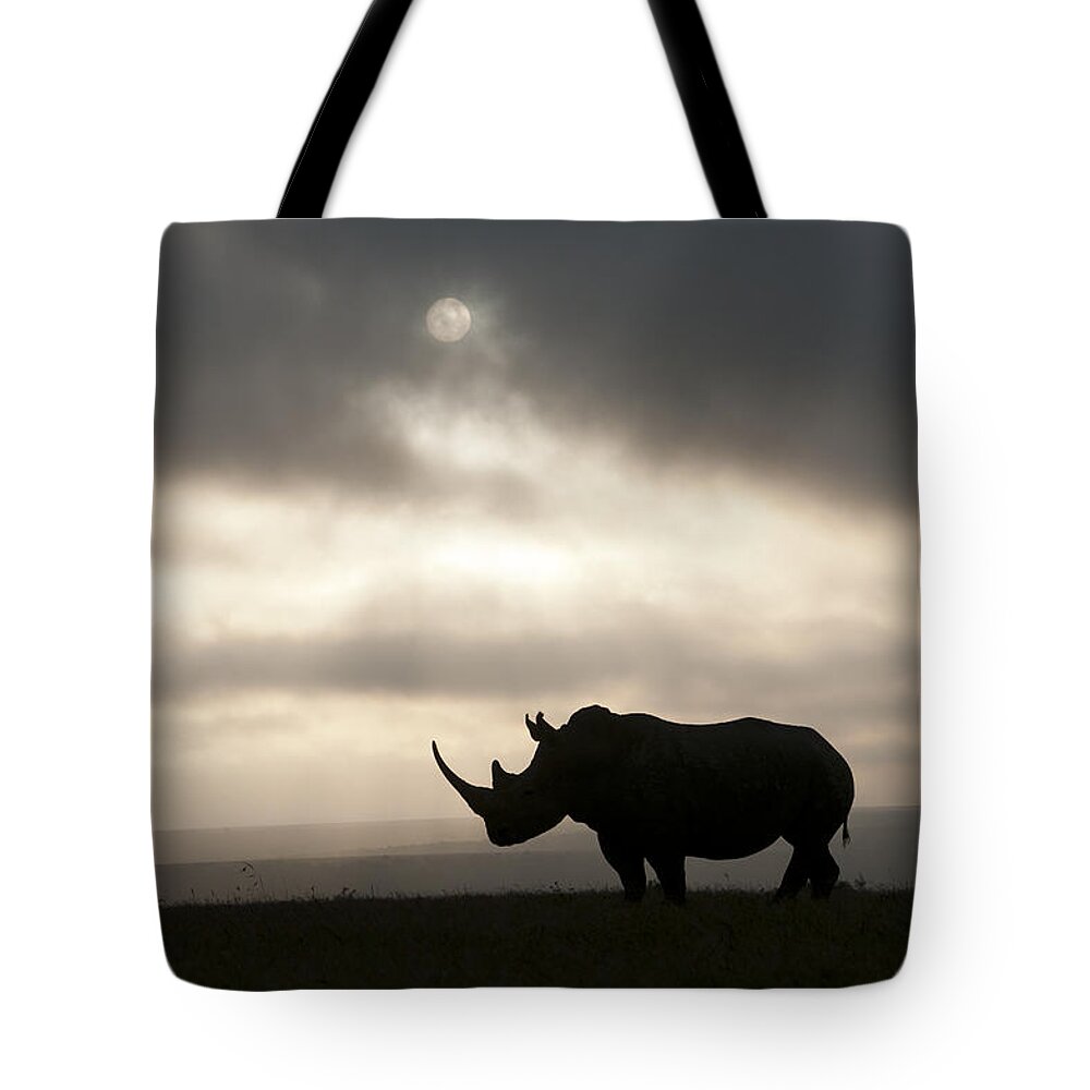 Feb0514 Tote Bag featuring the photograph White Rhinoceros At Sunset Kenya by Tui De Roy