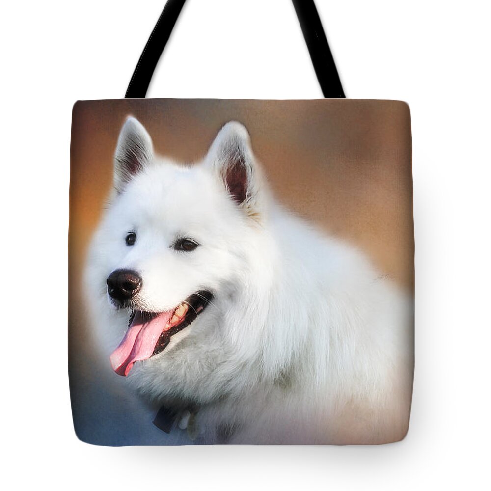 Dog Tote Bag featuring the photograph White Samoyed Portrait by Eleanor Abramson