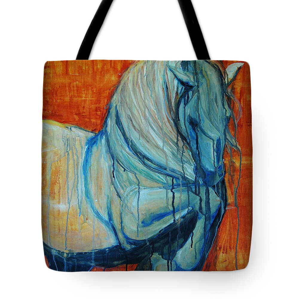 Horses Tote Bag featuring the painting White Stallion by Jani Freimann