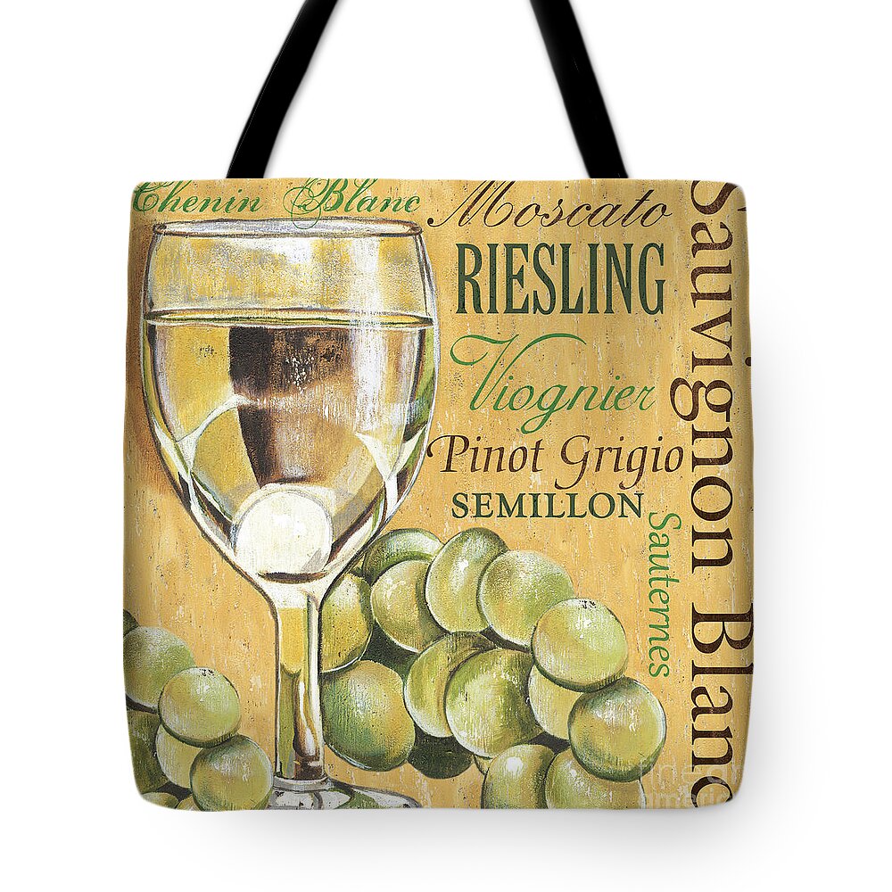 Wine Tote Bag featuring the painting White Wine Text by Debbie DeWitt